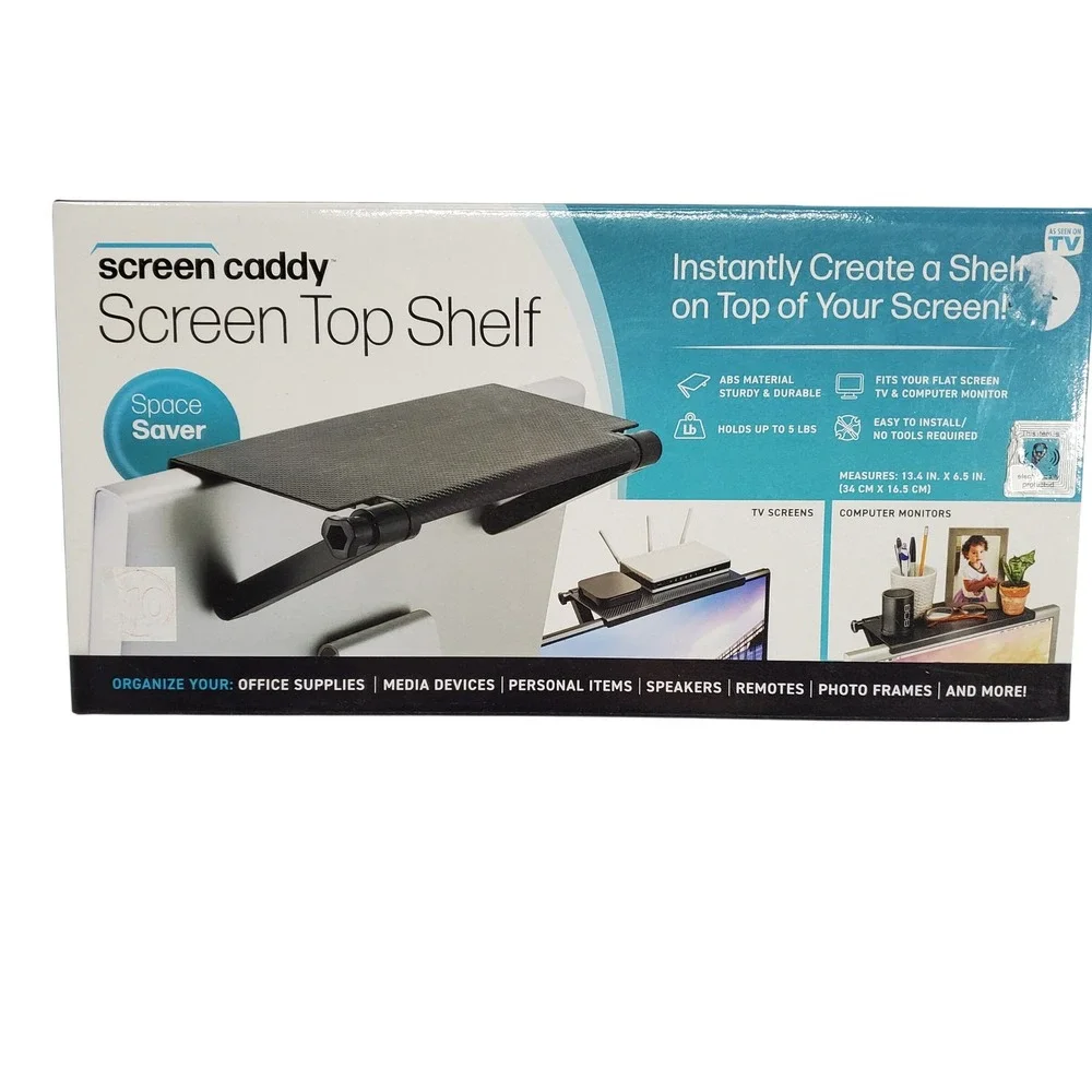 Screen Caddy Screen Shelf Black Adjustable TV Monitor Organizer 13.4 x 6.5 in
